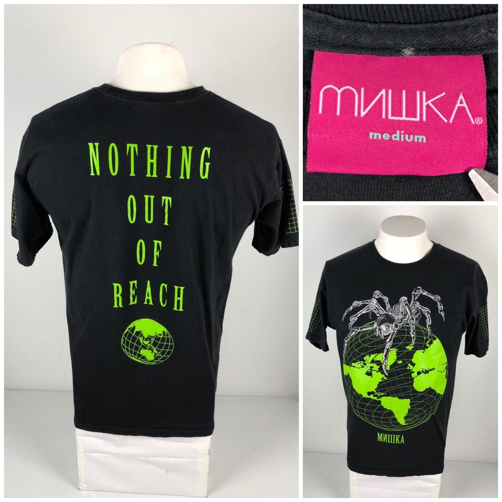 MNWKA Mens Medium Shirt Black Short Sleeve Nothing Out Of Reach Made In USA